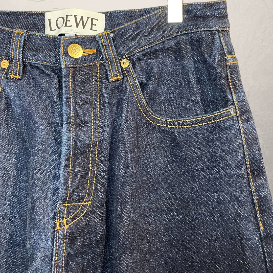 LOEWE middenblauwe denim geborduurde logobroek 36