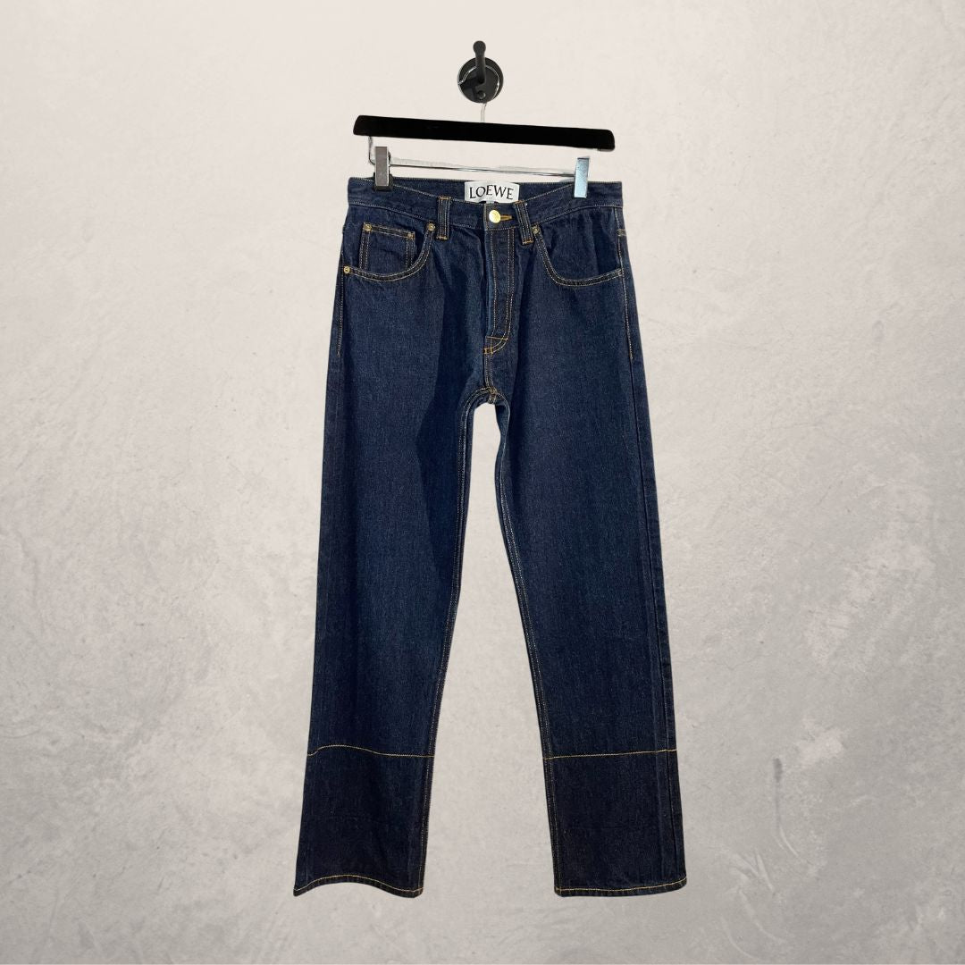 LOEWE middenblauwe denim geborduurde logobroek 36