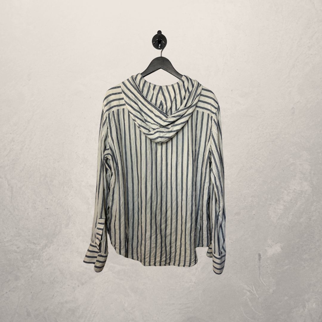 Loewe white/blue stripes hooded cotton shirt L