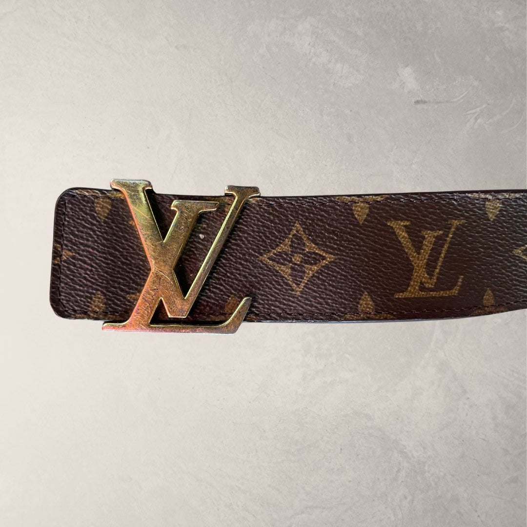 Louis Vuitton brown leather gold monogram belt 98cm