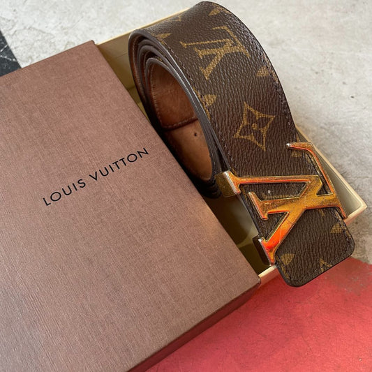 Louis Vuitton brown leather gold monogram belt 98cm