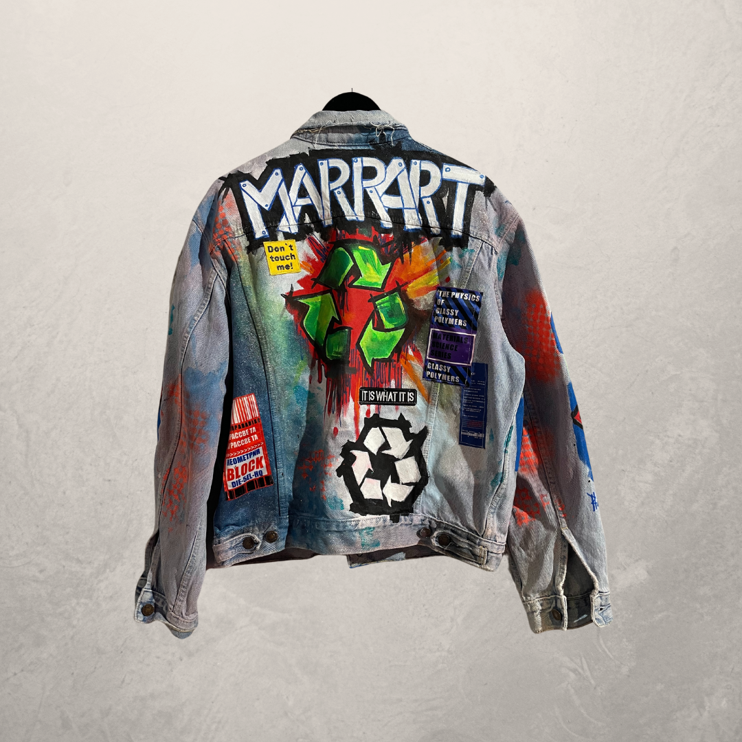 MARRART no fast fashion denim painted jacket XL- by @M.a.r.r.art