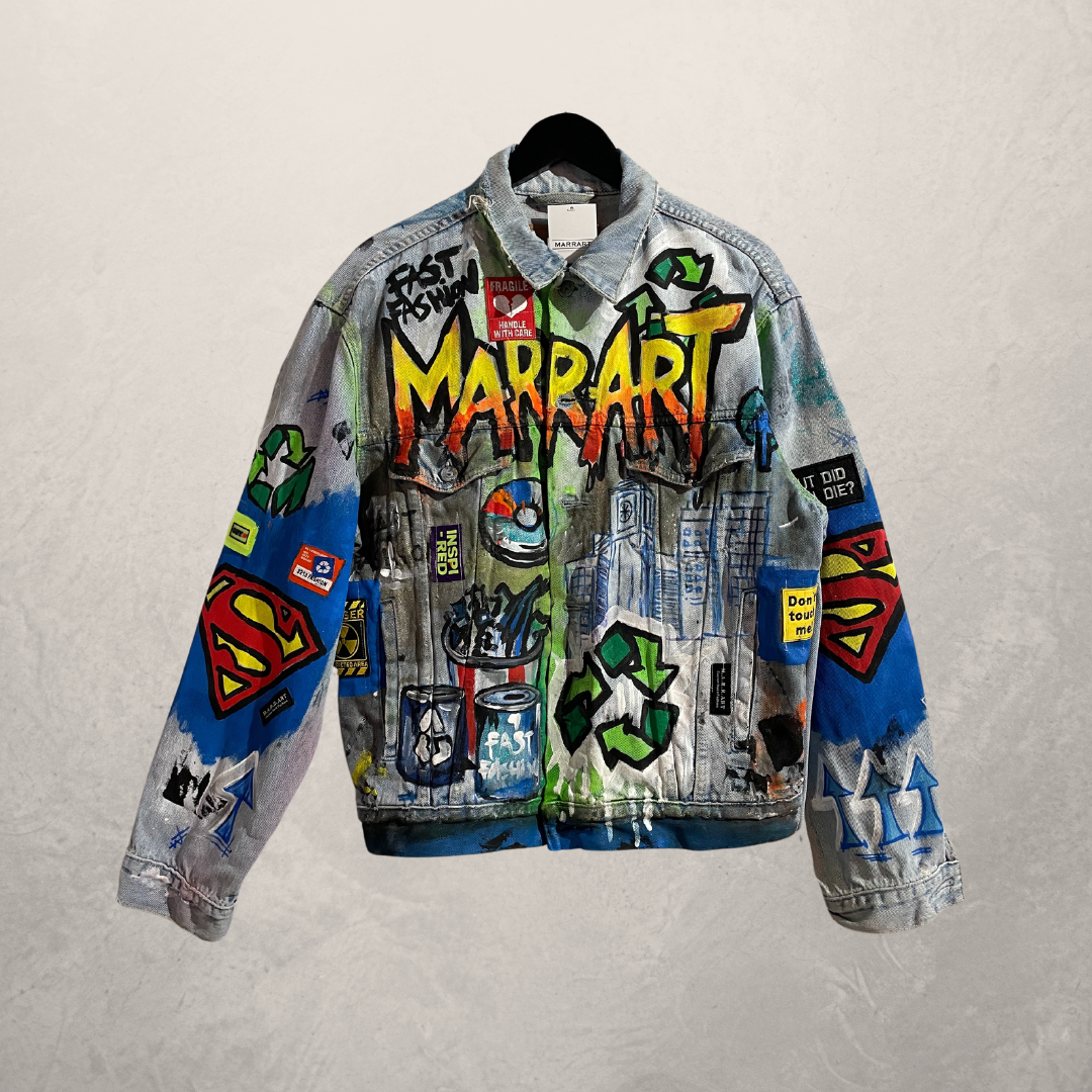 MARRART no fast fashion denim painted jacket XL- by @M.a.r.r.art