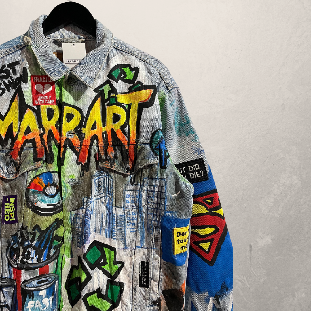 MARRART no fast fashion denim painted jacket XL- by @M.a.r.r.art