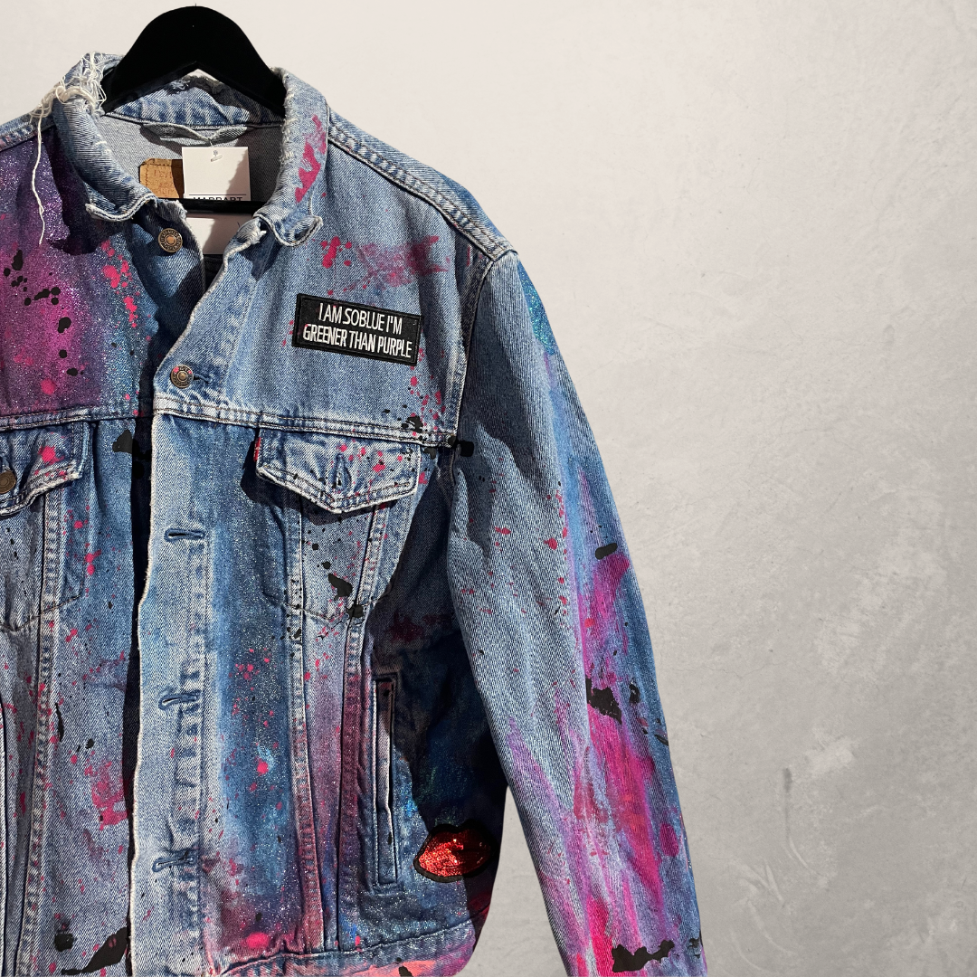 MARRART rode lippen oversized geverfde denim jas XL- door @Marrart