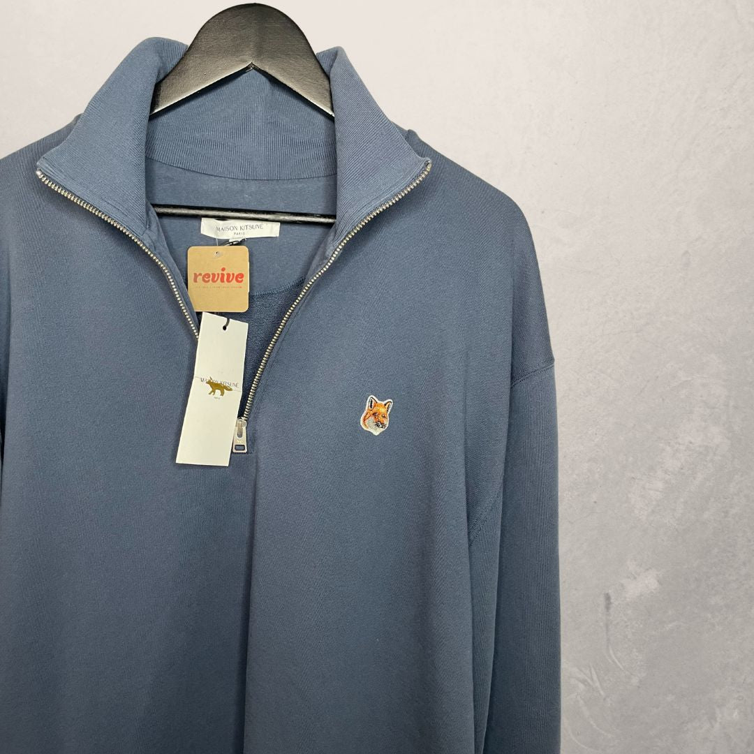 Marineblauwe sweatshirt met rits van Maison Kitsuné, maat XL