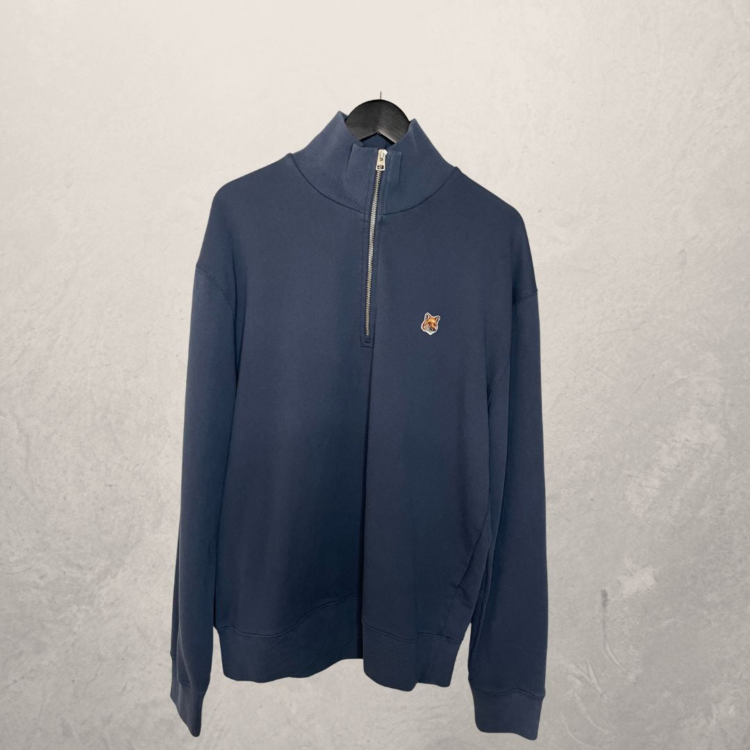 Marineblauwe sweatshirt met rits van Maison Kitsuné, maat XL