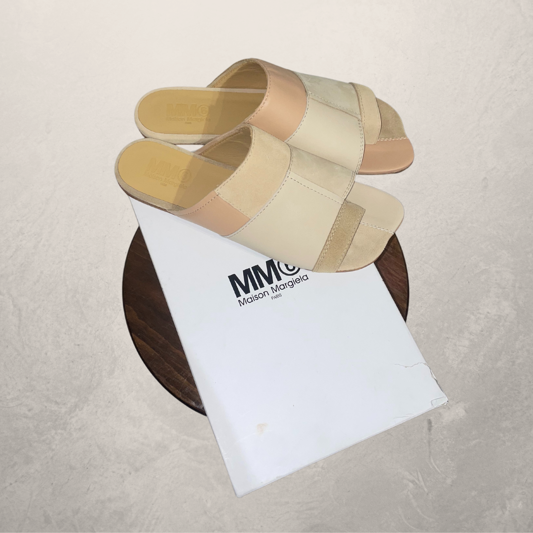 Maison Margiela beige patch platte sandalen 40