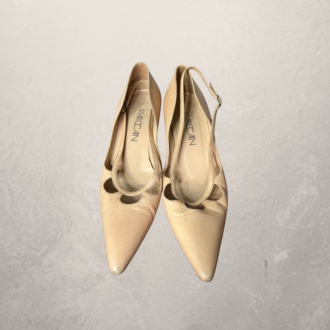 Marc Cain nude leather pointed toe slingback heels 38