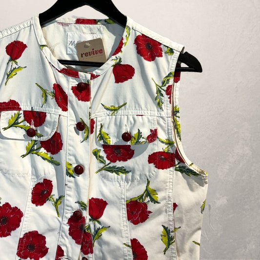 Marccain wit rood bloemen denim vest M