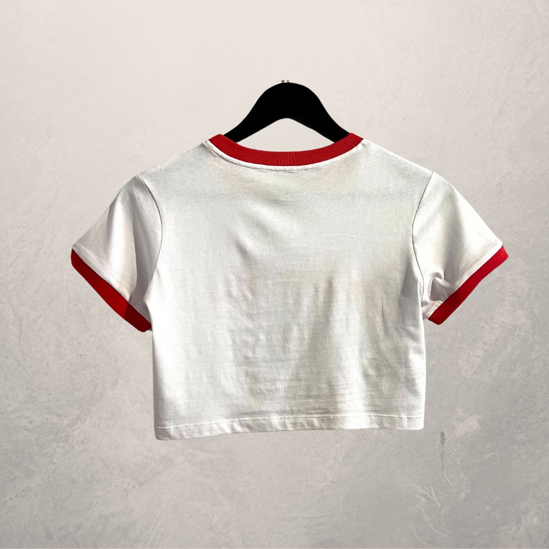 Miu Miu white and red "jersey logo" crop top XS