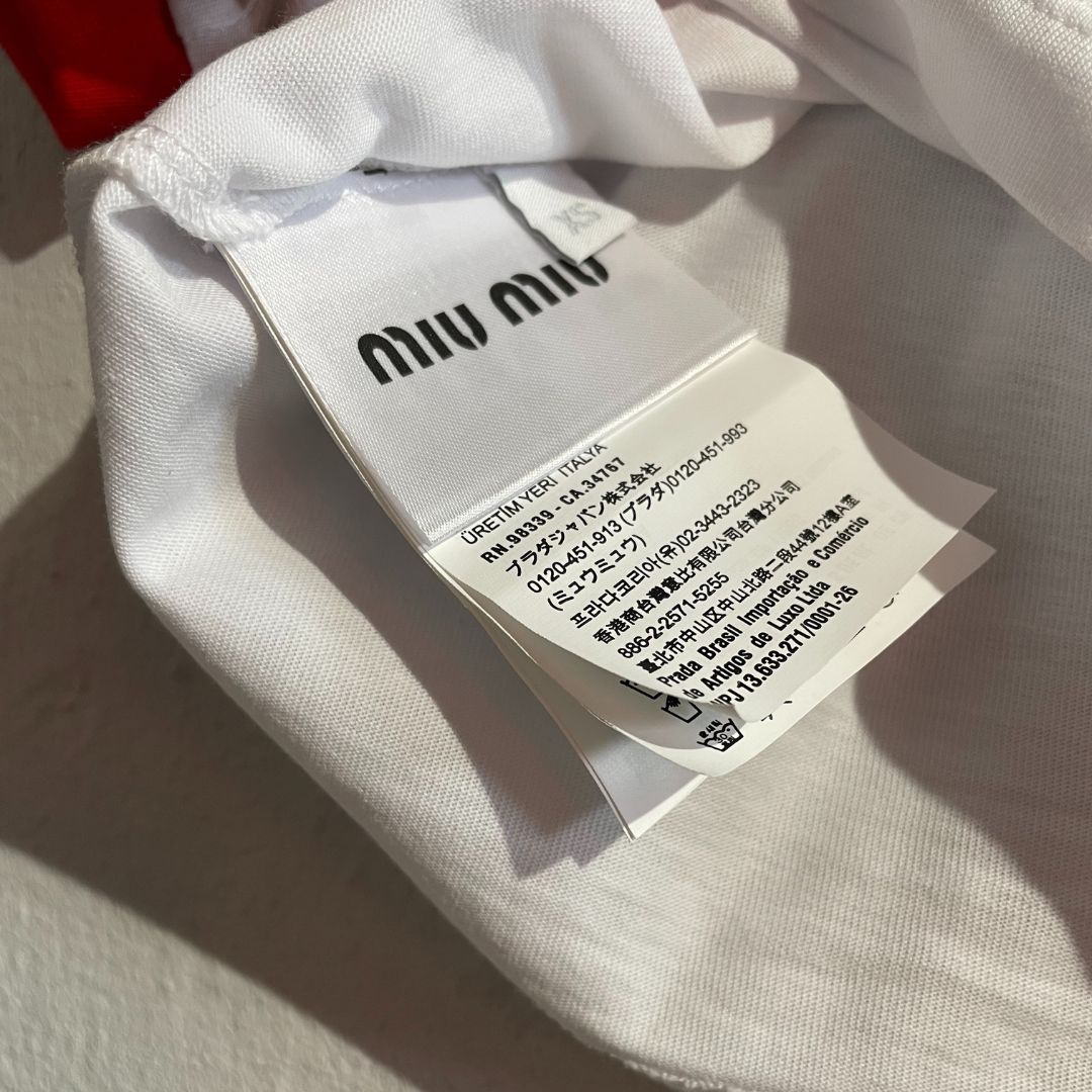 Miu Miu white and red "jersey logo" crop top XS