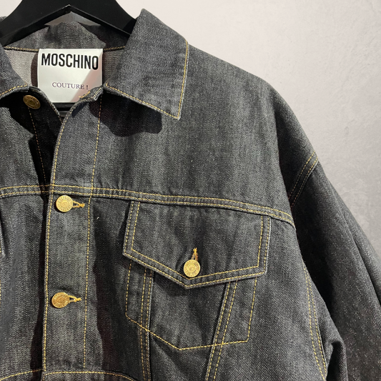 Moschino Couture donkerblauw oversized mouw cropped denim jack L