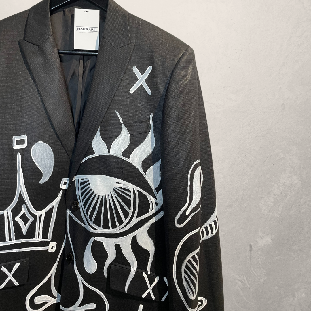 Mugler grey abstract painted blazer L- by @M.a.r.r.art