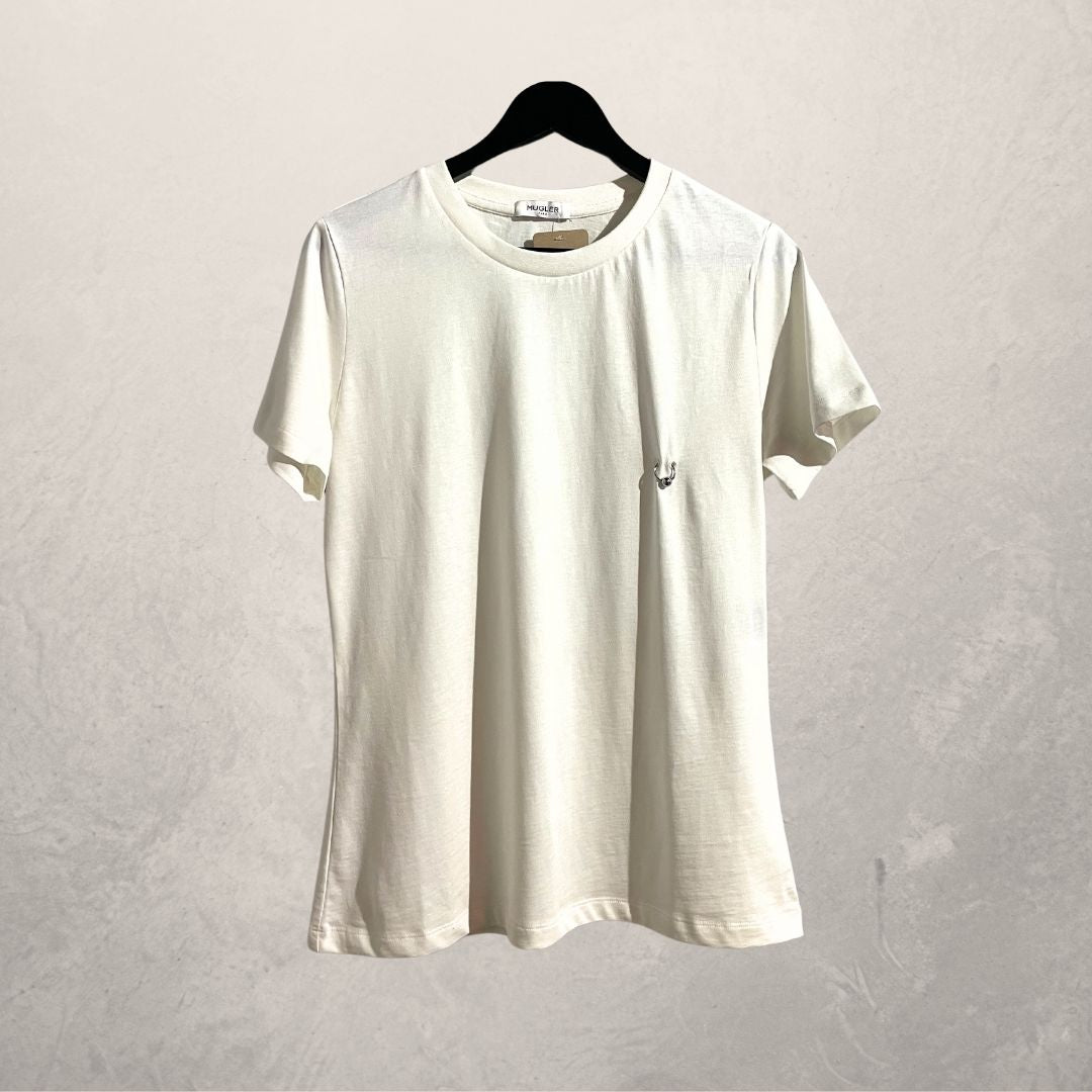 Mugler white silver nipple piercing t shirt S/M