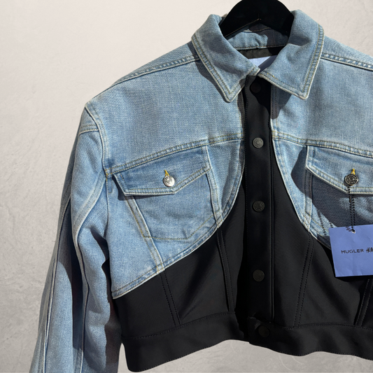 Mugler x H&M light blue defined-waist denim crop jacket L