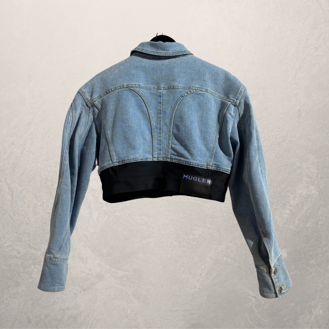 Mugler x H&M light blue defined-waist denim crop jacket L