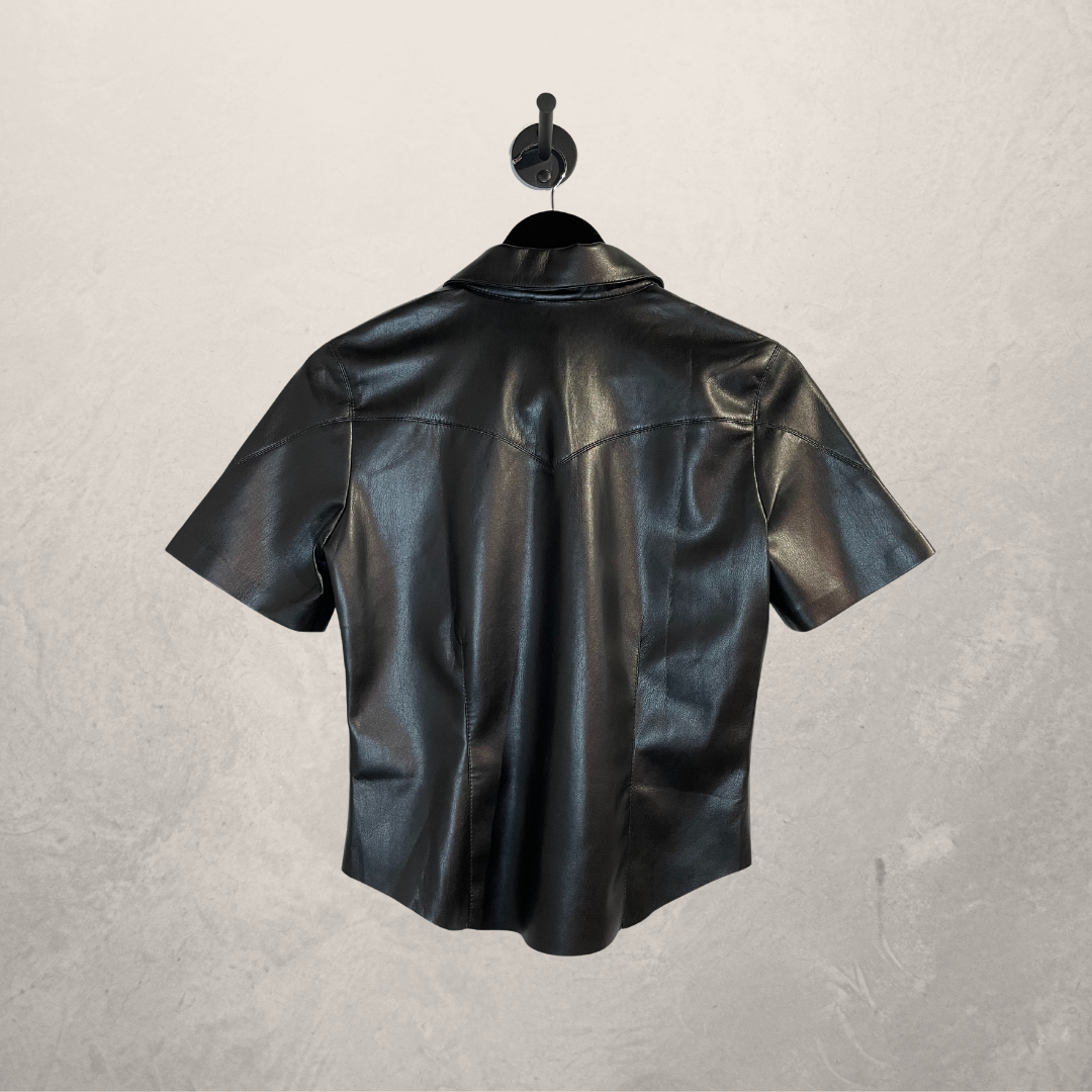 Nanushka black vegan leather short sleeve shirt S