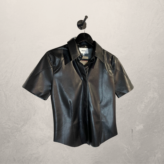 Nanushka black vegan leather short sleeve shirt S