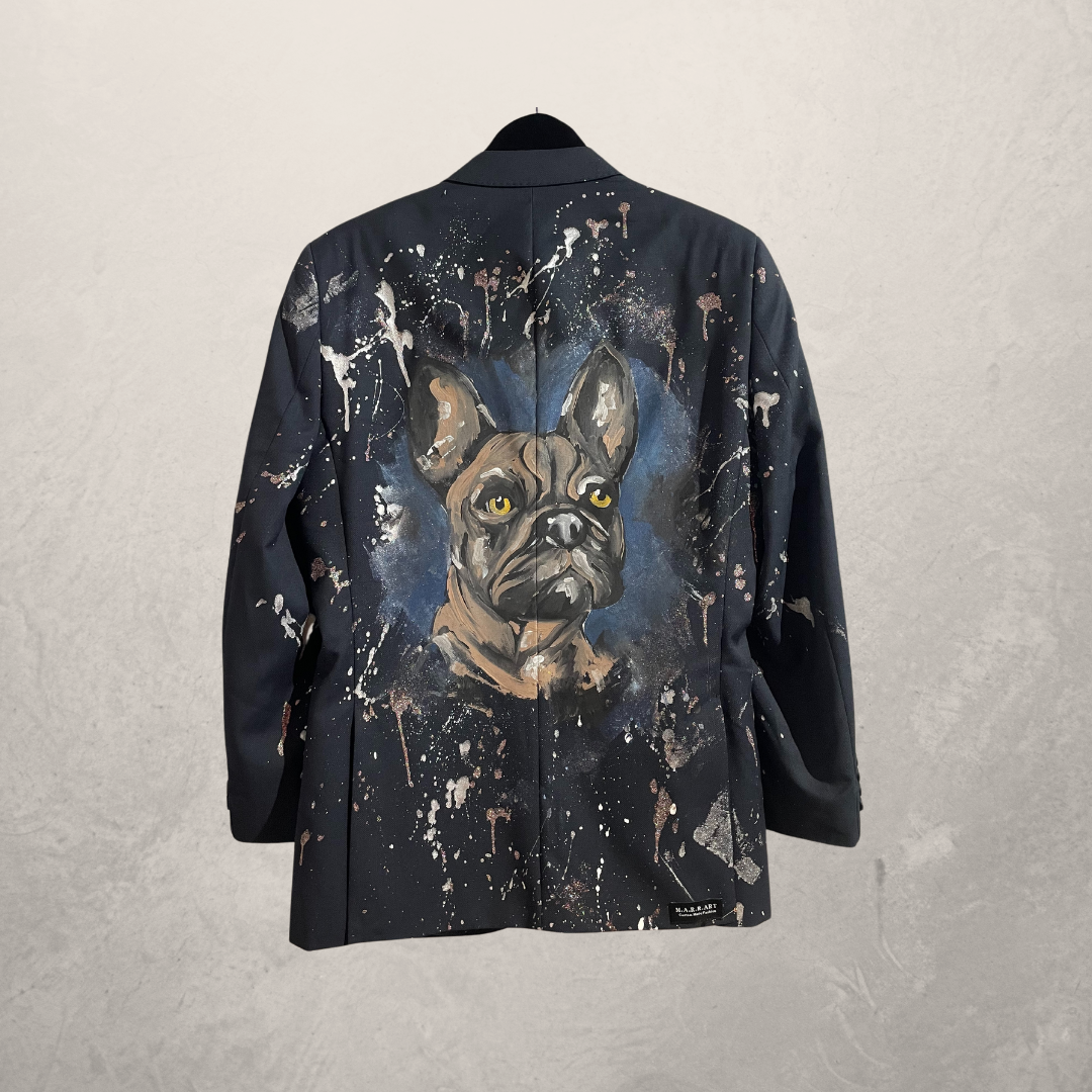 Navy pug painted blazer M- by @M.a.r.r.art