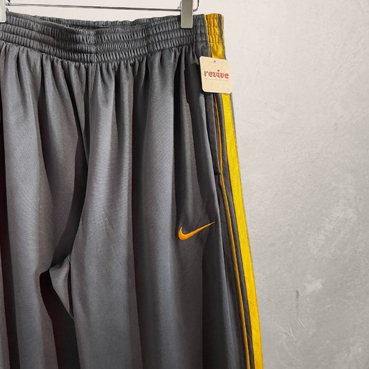 Nike grey yellow stripe basketball trousers track pants M/L