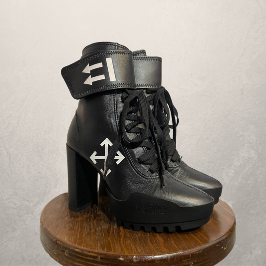 OFF WHITE FW2013 black moto wrapped heeled boots 38