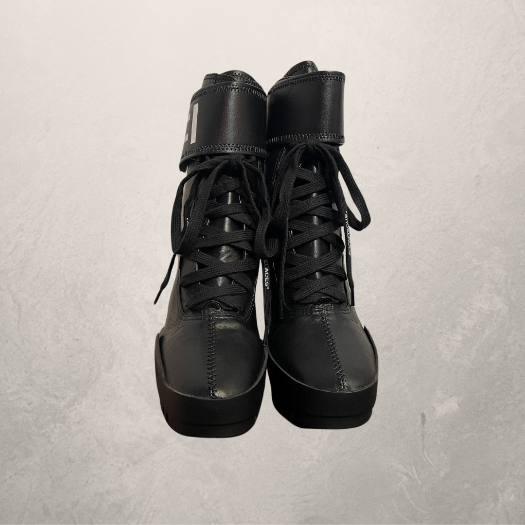 OFF WHITE FW2013 black moto wrapped heeled boots 38