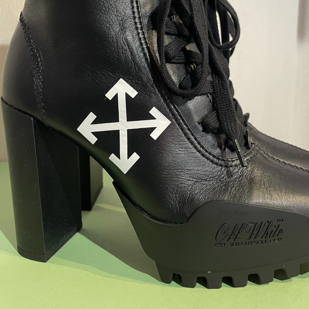 OFF WHITE FW2013 black moto wrapped heeled boots 38