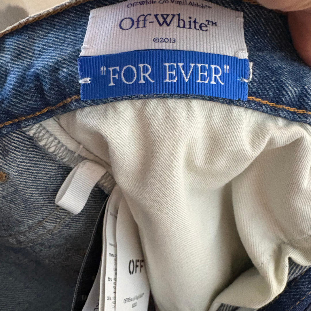 Off White blauwe denim broek met uitsneden 27