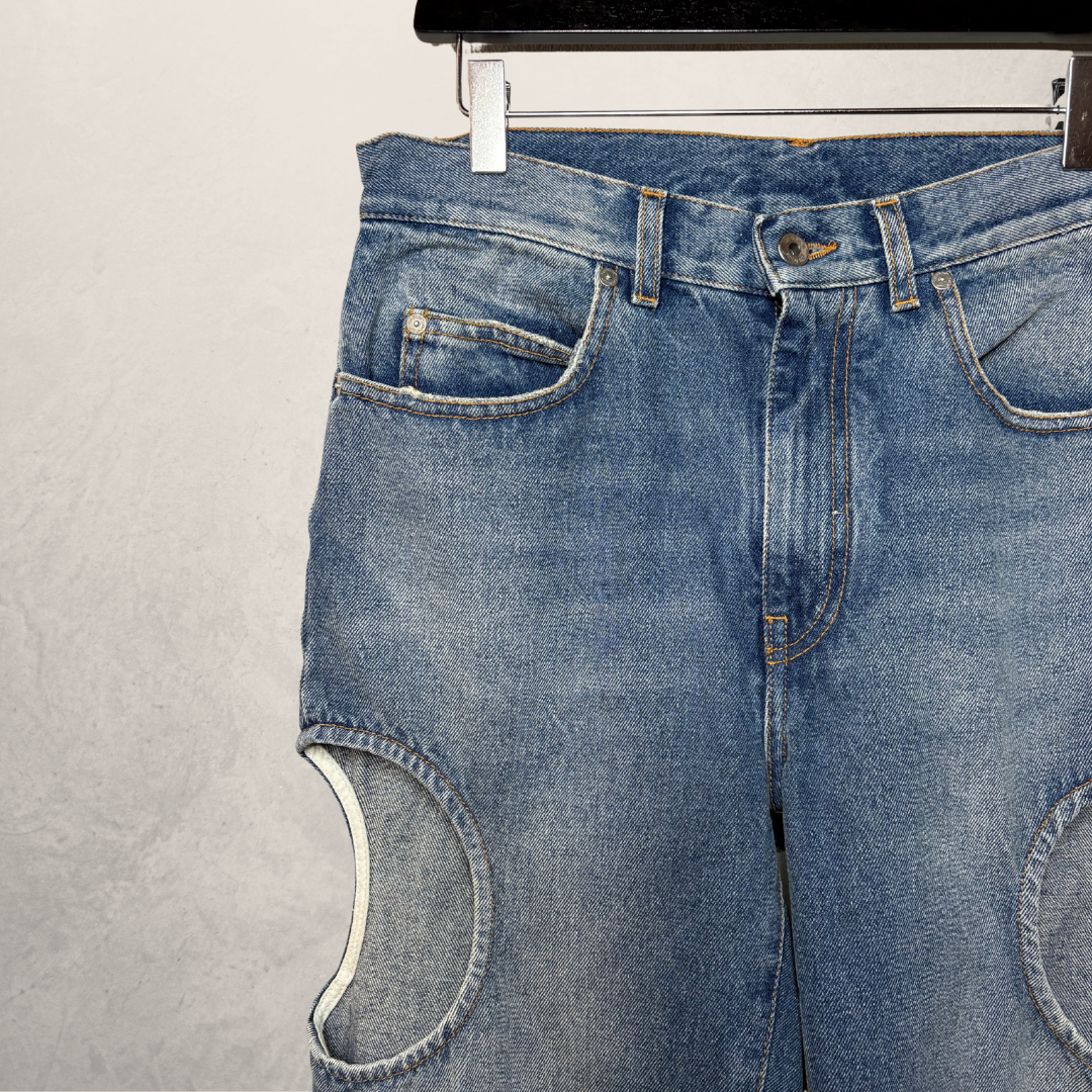 Off White blauwe denim broek met uitsneden 27
