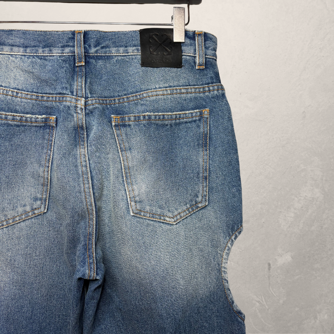 Off White blauwe denim broek met uitsneden 27