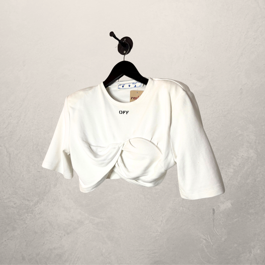 Off White witte croptop met logo en gewatteerde schouders S