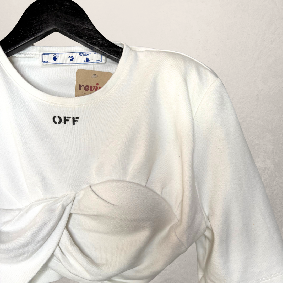 Off White witte croptop met logo en gewatteerde schouders S