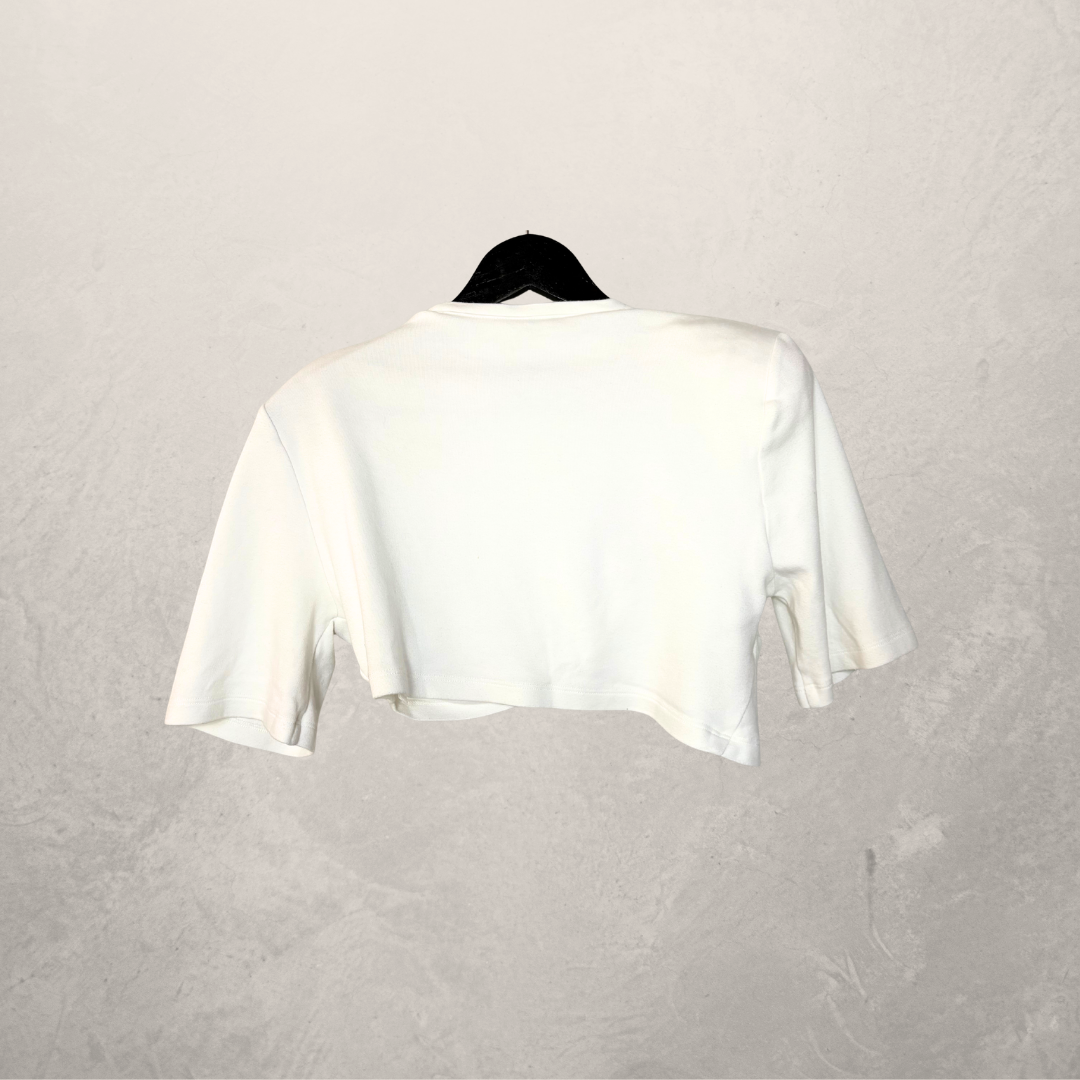 Off White witte croptop met logo en gewatteerde schouders S