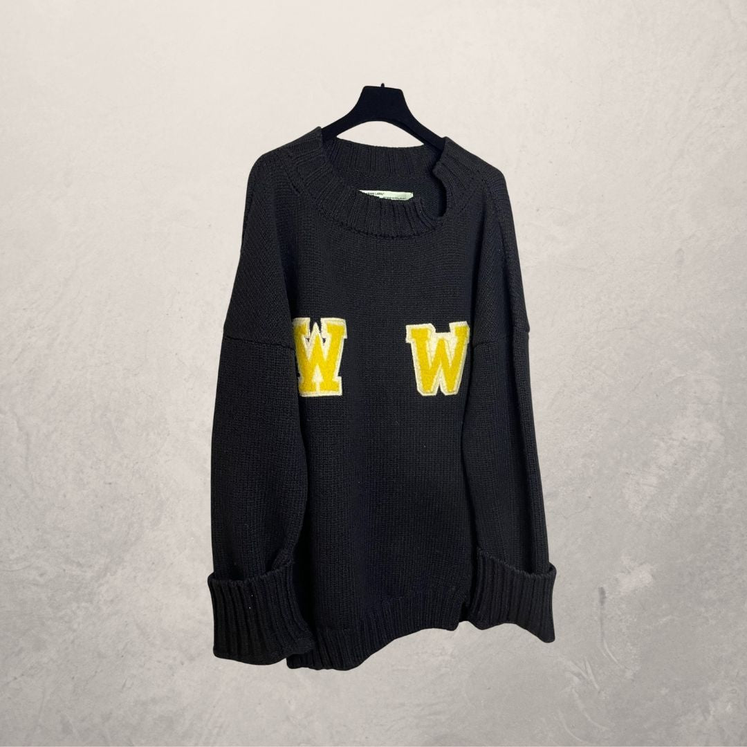 Off white zwarte wol/mohair mix gebreide trui XL