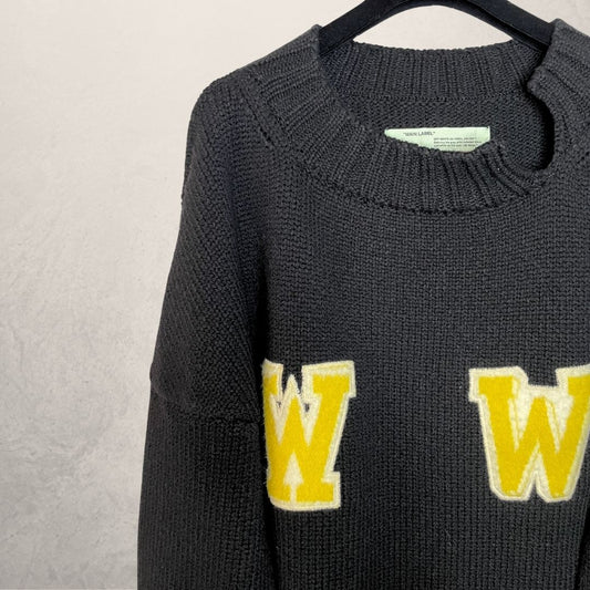 Off white zwarte wol/mohair mix gebreide trui XL