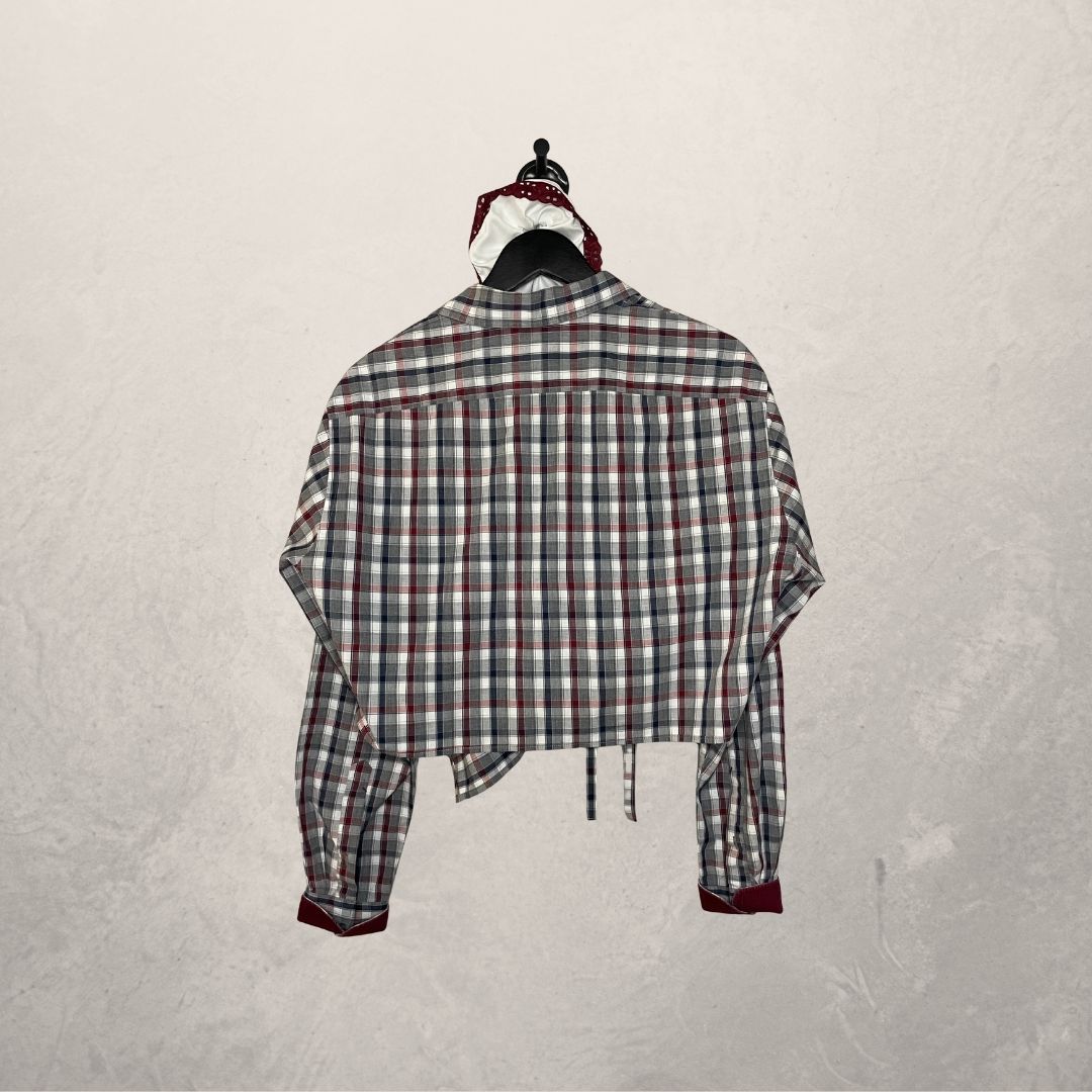 Olymp Multicolor plaid cropped wrap tie blouse S/M- By Mees.Makes