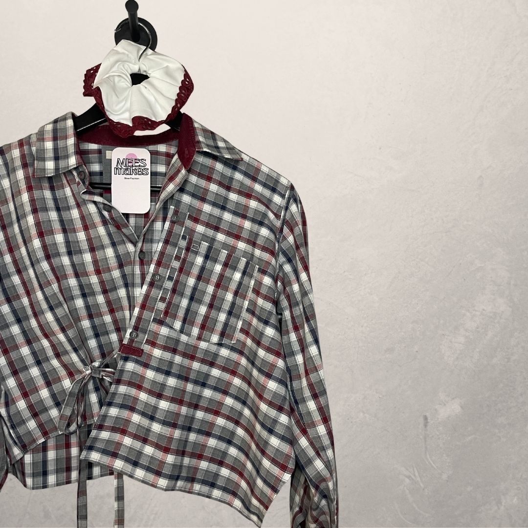 Olymp Multicolor plaid cropped wrap tie blouse S/M- By Mees.Makes