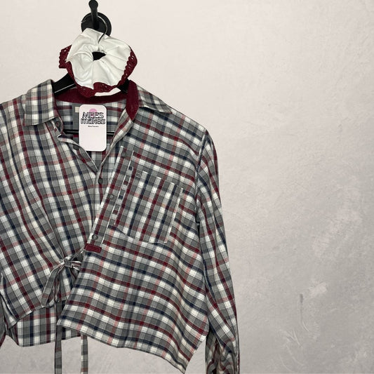 Olymp Multicolor plaid cropped wrap tie blouse S/M- By Mees.Makes