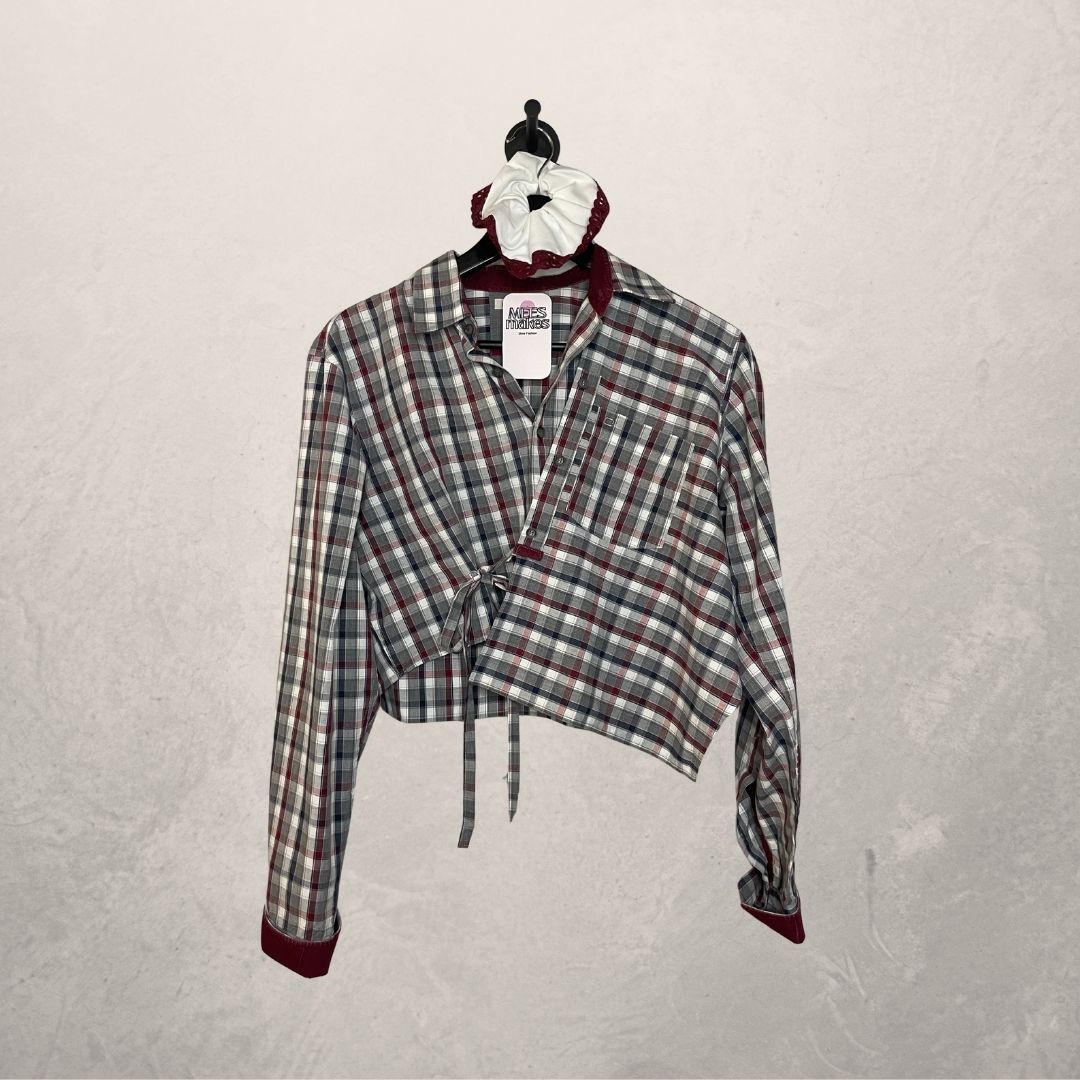Olymp Multicolor plaid cropped wrap tie blouse S/M- By Mees.Makes
