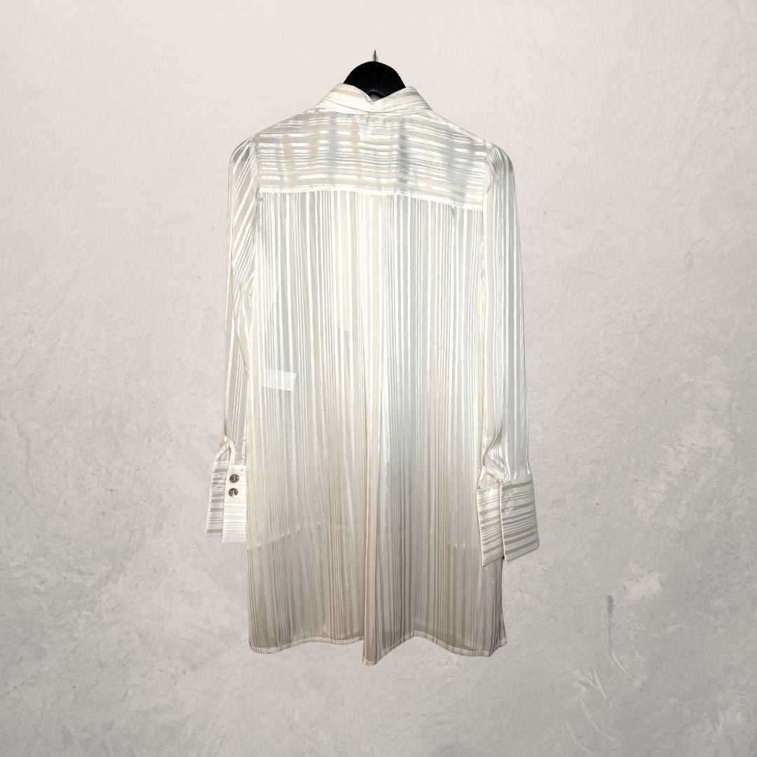 Parah white silk silver stripe sheer blouse 36