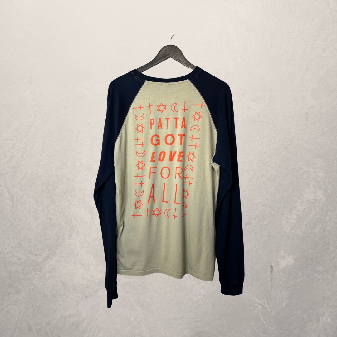Patta beige navy ls henley graphic t shirt L
