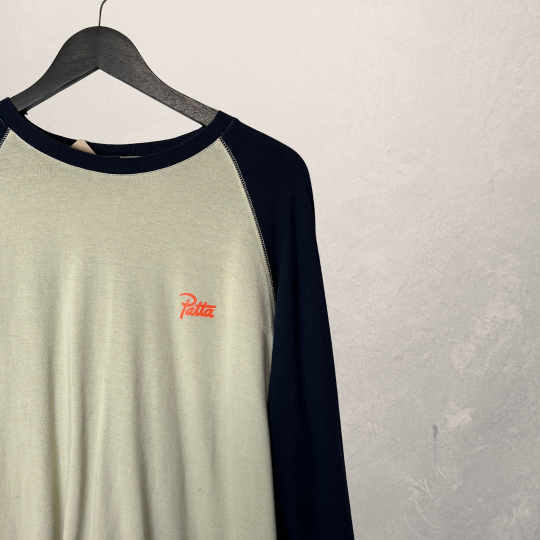 Patta beige navy ls henley graphic t shirt L