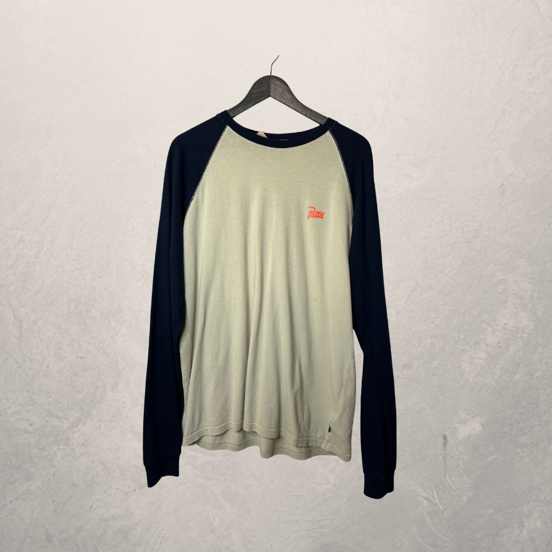 Patta beige navy ls henley graphic t shirt L