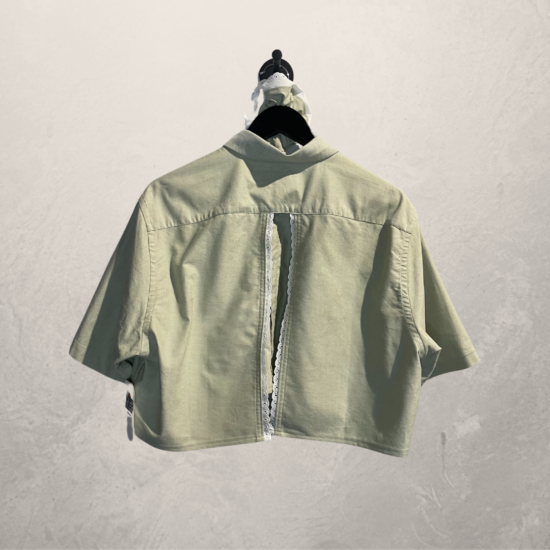 Polo Ralph Lauren soft sage green cropped open back blouse M/L- By Mees.Makes