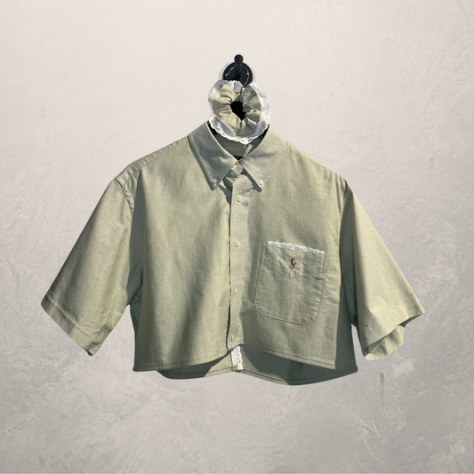 Polo Ralph Lauren soft sage green cropped open back blouse M/L- By Mees.Makes