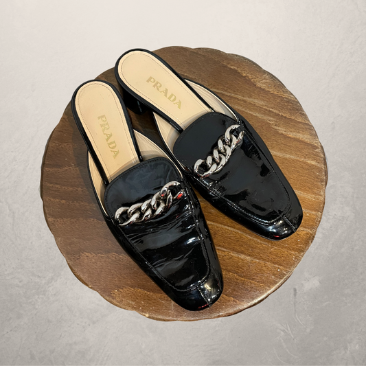 Prada black gloss loafers 37.5