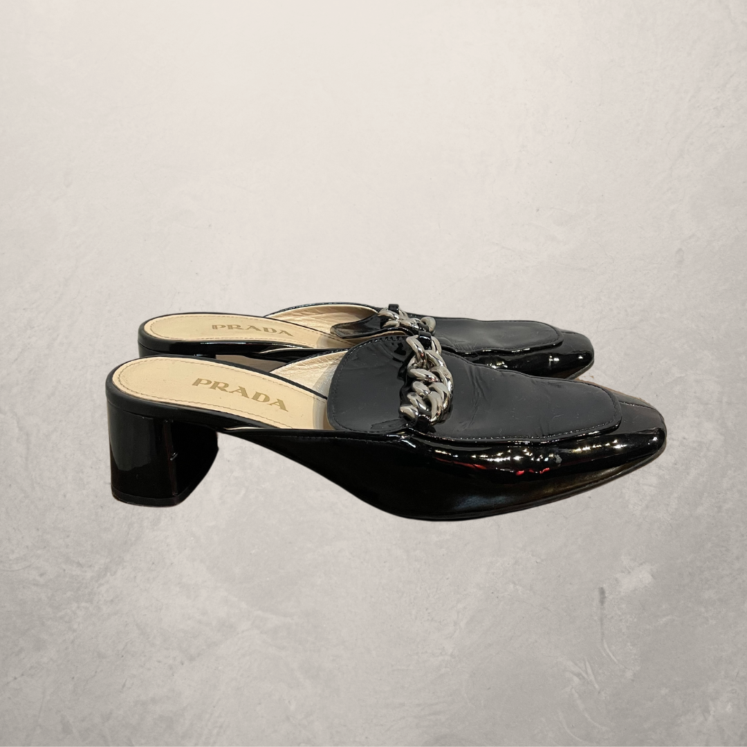 Prada black gloss loafers 37.5