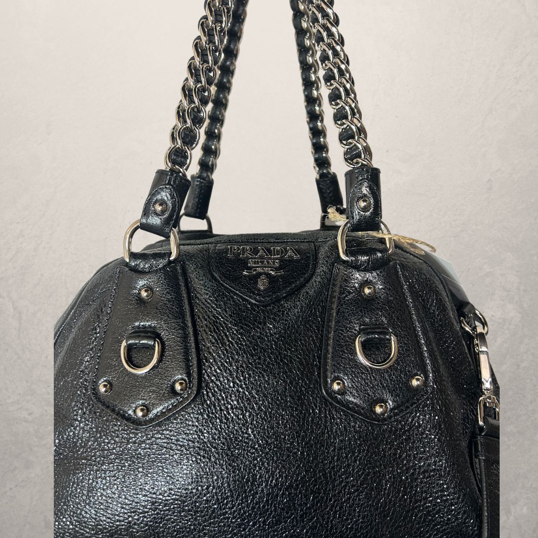 Prada black leather top handle bag - by Romae Studios