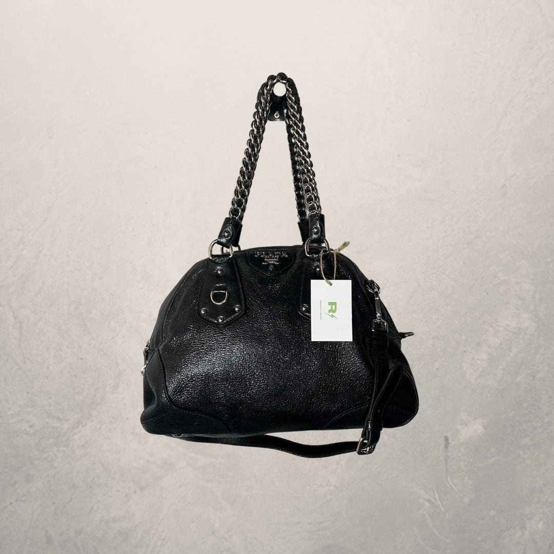 Prada black leather top handle bag - by Romae Studios